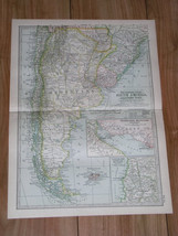 1897 Antique Dated Map Of Argentina Chile Brazil Uruguay Falklands South America - $26.43