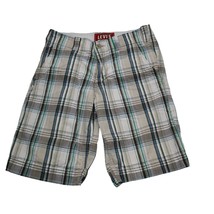 Levis Shorts Mens 29 Blue Gray Plaid Casual Chino Longer Length Preppy - £14.54 GBP