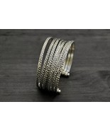 Silver Boho Tribal Cuff Bracelet, Wide Multi Bangle Bracelet for Her - £28.47 GBP