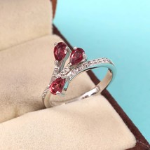 Natural Garnet Ring Simple 925Sterling Silver January Birthstone Engagement Ring - £34.44 GBP