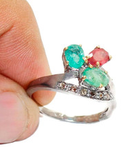 Victorian 0.40ct Rose Cut Diamond Ruby Emerald Glamorous Bridal Ring - $346.70
