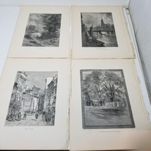 European Cities Woodcut Prints Tear Sheets Rivers Forest Antique Set of 4 - £12.30 GBP