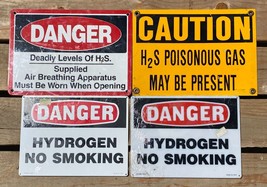 Vtg Sign Lot Danger H2s Poisonous Gas Hydrogen No Smoking Industrial 963A - £30.36 GBP