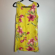 Anna Melani 100 % Linen Dress Floral Sleeveless Size S Yellow Italy Preppy - $471.58 MXN