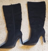 New Women Suede Knee High Boots Pointed Toe Stiletto Slouchy Zipper High Size 11 - £30.83 GBP