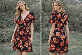 Madewell Floral Dress Women’s Size 0 Black Red V-Neck Short Sleeve - $48.95