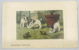 1912 Doubtful Visitors Dogs &amp; Frogs Playing Postcard Franklin 1 Cent Stamp - £7.76 GBP