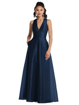 Plunging Neckline Pleated Skirt Maxi Dress...TH068...Midnight..Size 16..... - $75.05