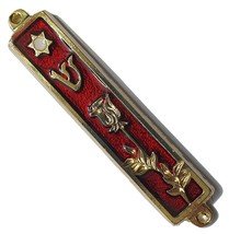 Red gold flower design Mezuzah Shin with star of David from Israel 3&quot; - $13.50
