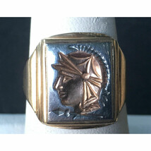 PERMATITE ART DECO YELLOW GOLD PRESSED WARRIOR INTAGLIO SIGNET RING SIZE... - €338,02 EUR