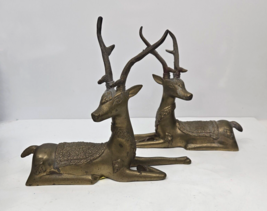 Sarreid Style Brass Deer Stag Figurines Reclining Ornate Hollywood Regen... - $164.99