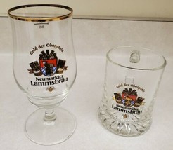 Neumarkter Lammsbrau Stemmed Beer Glass 0.3l &amp; Beer Mug Oberpfalz Germany - $29.50