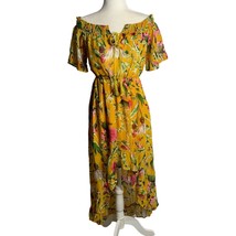 Boohoo Off the Shoulder Midi Dress 6 Yellow Floral High Low Hem Elastic Waist - £14.78 GBP