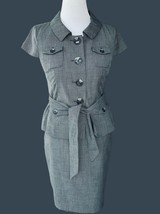 ANN TAYLOR LOFT LADIES PETITE LINED GRAY TWEED BUTTON UP BELTED SS JACKE... - $124.67