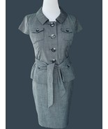 ANN TAYLOR LOFT LADIES PETITE LINED GRAY TWEED BUTTON UP BELTED SS JACKE... - £97.47 GBP