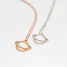 Cute Saturn Necklace 0.6&quot; Small Tiny Planet Pendant Gold Silver Tone Chain New - £6.35 GBP