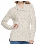  Womens Sweater Croft &amp; Barrow Beige Shawl Collar Braided Long Sleeve $4... - £19.83 GBP