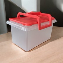 Tupperware 1431 Red/Clear Stow-N-Go Craft Picnic Carry All Tote w/Handle... - £18.42 GBP