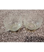 Vintage Clear Etched Glass with Pewter Base Cream &amp; Sugar Set - $23.25 CAD