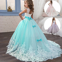 Girls Lace Long Prom Gowns Bridesmaid Kids Dresses For Girls Teens Girl ... - £50.89 GBP+