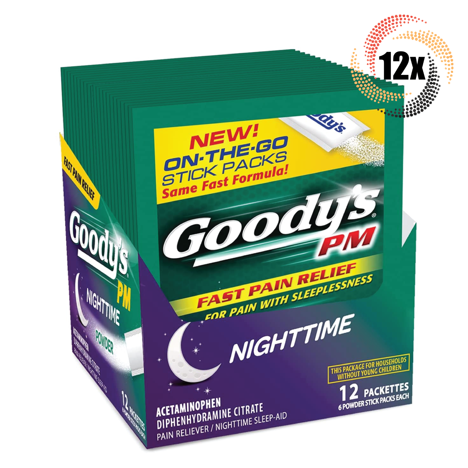 Full Box 12x Packs Goody&#39;s PM Pain Relief Nighttime Sleep Powder - 6 Sti... - $33.56