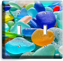 Colorful Sea Beach Glass Double Light Switch Wall Plate Bathroom Oc EAN Art Decor - £12.78 GBP