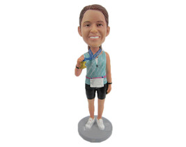 Custom Bobblehead Female Marathon Runner Showing Off Her Gold Medal - Sports &amp; H - £71.14 GBP