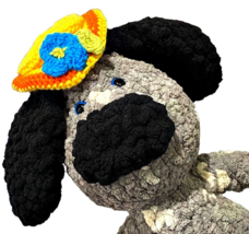 Amigurumi Puppy Dog Plush in Hat Stuffed Animal Hand Crochet Yarn 13 Inch OOAK - £13.55 GBP