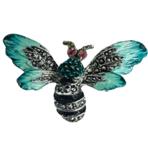 Bee Brooch Enamel Insect Pin Rhinestones Pink Eye Art Nouveau Art Deco - £31.92 GBP