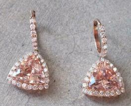 1.5ct Simulated Peach Morganite Diamond Drop Earrings925 Silver Gold Plated - £103.66 GBP