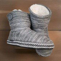 MUK LUKS Womens Slipper Bootie M 7 / 8 Hazel Knit Grey Heather Hard Sole - £10.56 GBP