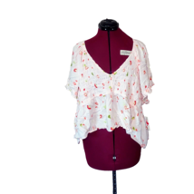 BP Babydoll Shirred Crop Top Pink Red Women V Neck Petal Patter Size 3X - $21.20