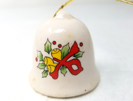 Holly Berry Bell Christmas Ornament Small Ceramic 1970s Vintage - £12.06 GBP