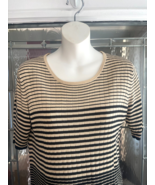 August Silk Knits Sweater Medium Black Tan Striped Short Sleeve 100% Silk - $21.59 CAD