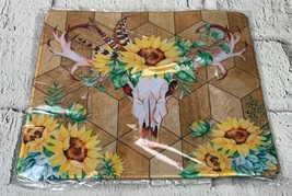 Bull Head Boho Mouse Pad with Sunflowers Yellow Watercolor Floral On Faux Wood - £16.39 GBP