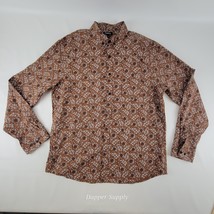 Express Mens XL Brown Floral Button Up Long Sleeve Shirt Cotton Blend - $26.72