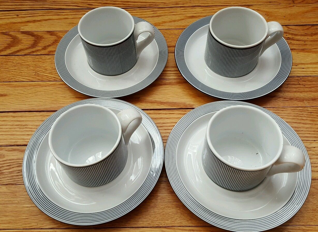 DANSK Bistro Collection Ringsted Blue white stripes Cups and Saucers set of 4 - $4.90