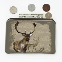 Deer Realistic Painting : Gift Coin Purse Lotus Flower Deers Wild Animals Forest - £8.00 GBP