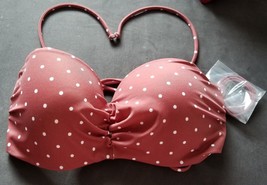 NIP Victoria&#39;s Secret PINK Ruched Front Bandeau Venetian Red Dot Small - £68.41 GBP