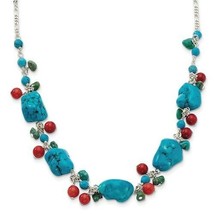 NEW Sterling Silver Dyed Howlite Turquoise Red Coral Necklace - £101.45 GBP