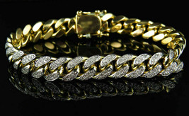10 Ct Round Cut Diamond Miami Curb Cuban Link Bracelet 14K Yellow Gold Finish - £205.10 GBP