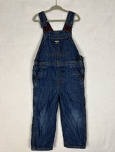 Osh Kosh B’Gosh Denim Overalls Toddler  4T Red Plaid Flannel Lined - £10.46 GBP