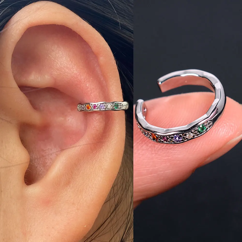 Play 1Pc Hollow Geometry RainA CZ Cuff Wrap Clip On Earrings Women Girls Climber - £23.18 GBP