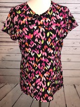 Koi Scrub top Shirt Small Tulip floral 352PR Medical Nursing Uniform Hearts - $16.21