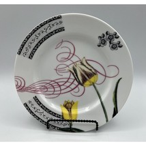 Anthropologie Yellow Tulip Black Pink Accent Dessert Salad Plate 8&quot; Japan Floral - $14.01