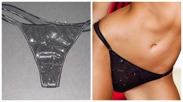 NWT Victoria&#39;s Secret Gorgeous Black Sequin Thong / Tanga S or L  - $25.50
