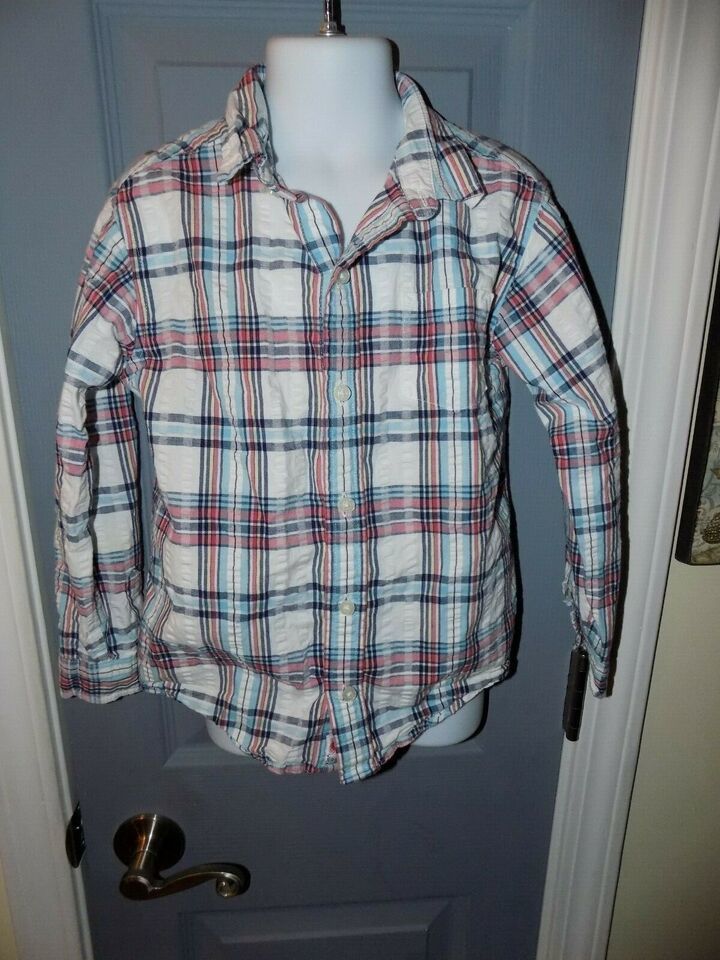 Primary image for Janie & Jack White W/Multi-Colored Plaid Long Sleeve Shirt Size 5 Boy's EUC