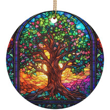 Rainbow Tree Of Life Christmas Ornament Stained Glass Art Gift Pine Tree Decor - $15.79