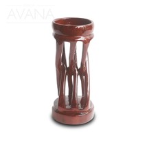 Hand Carved African Teak Wood Crossover Candleholder D09cm x H20cm - $65.00