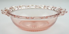 Vintage Anchor Hocking Glass Lace Edge Pink Pattern 9&quot; Round Bowl Collectible - £10.82 GBP